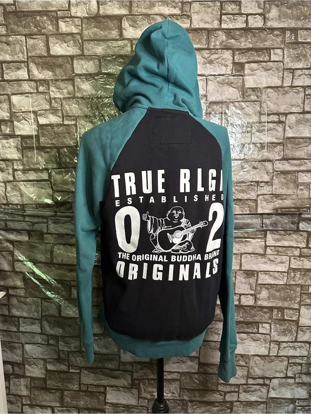 True Religion Teal and Black Zip-Up Hoodie